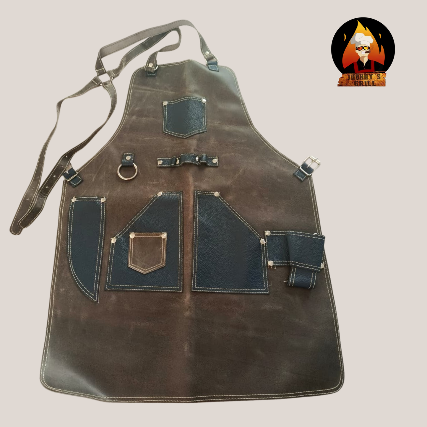 Mandil de cuero con bolsas para utensilios