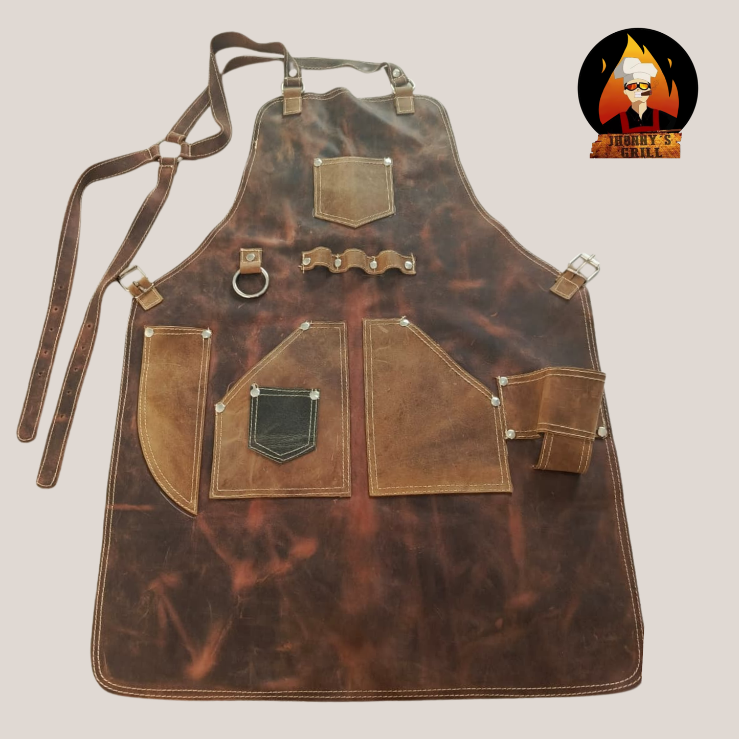 Mandil de cuero con bolsas para utensilios