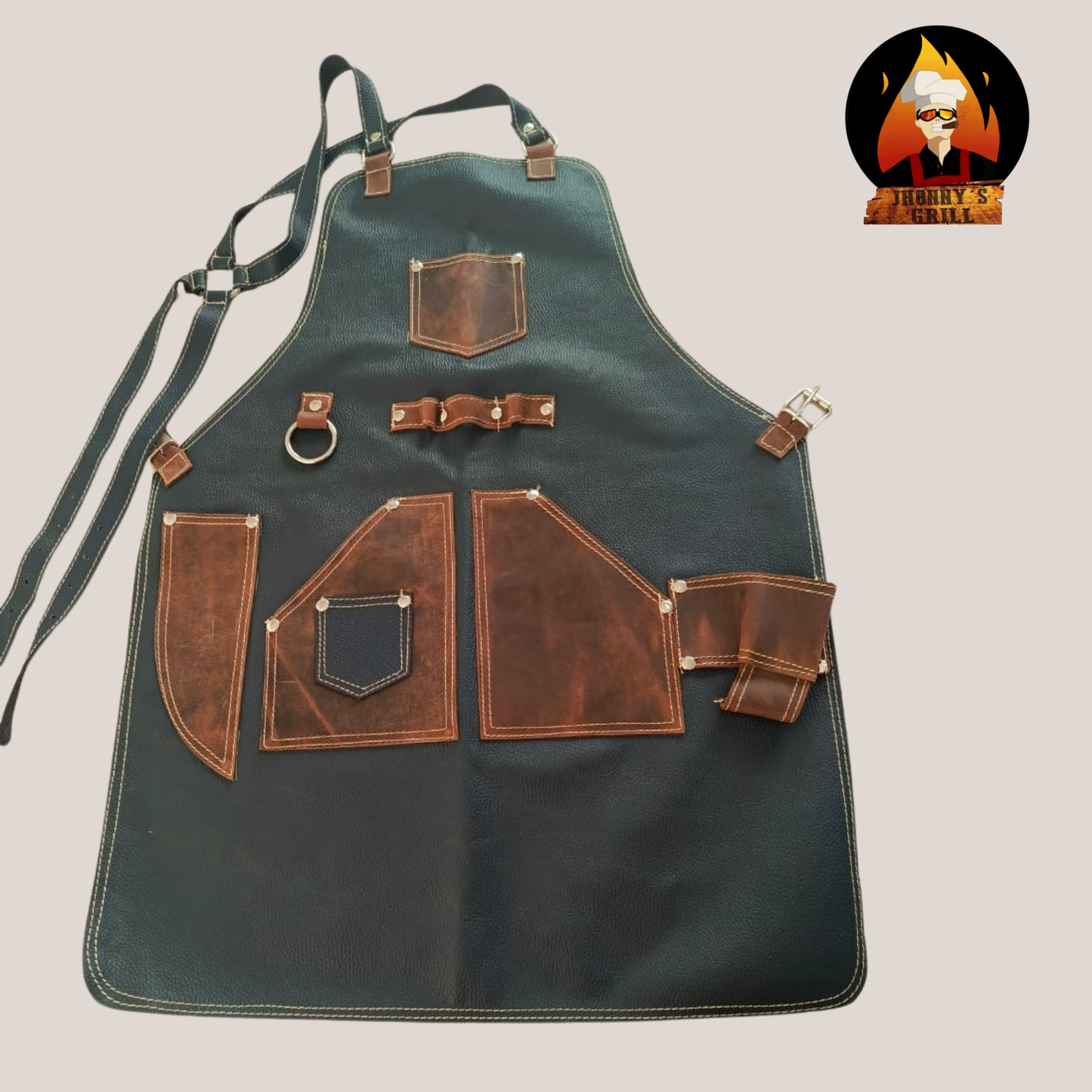 Mandil de cuero con bolsas para utensilios