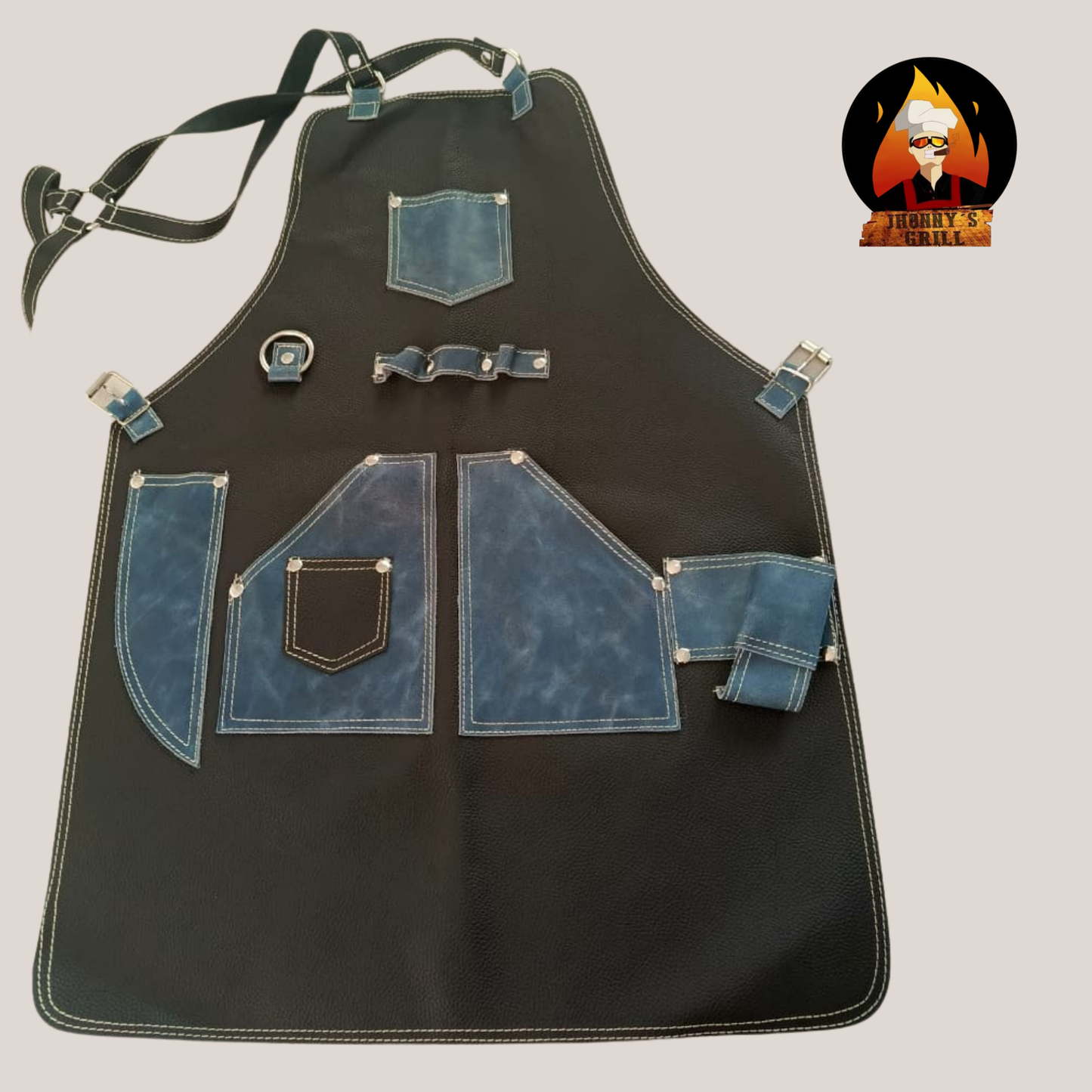 Mandil de cuero con bolsas para utensilios