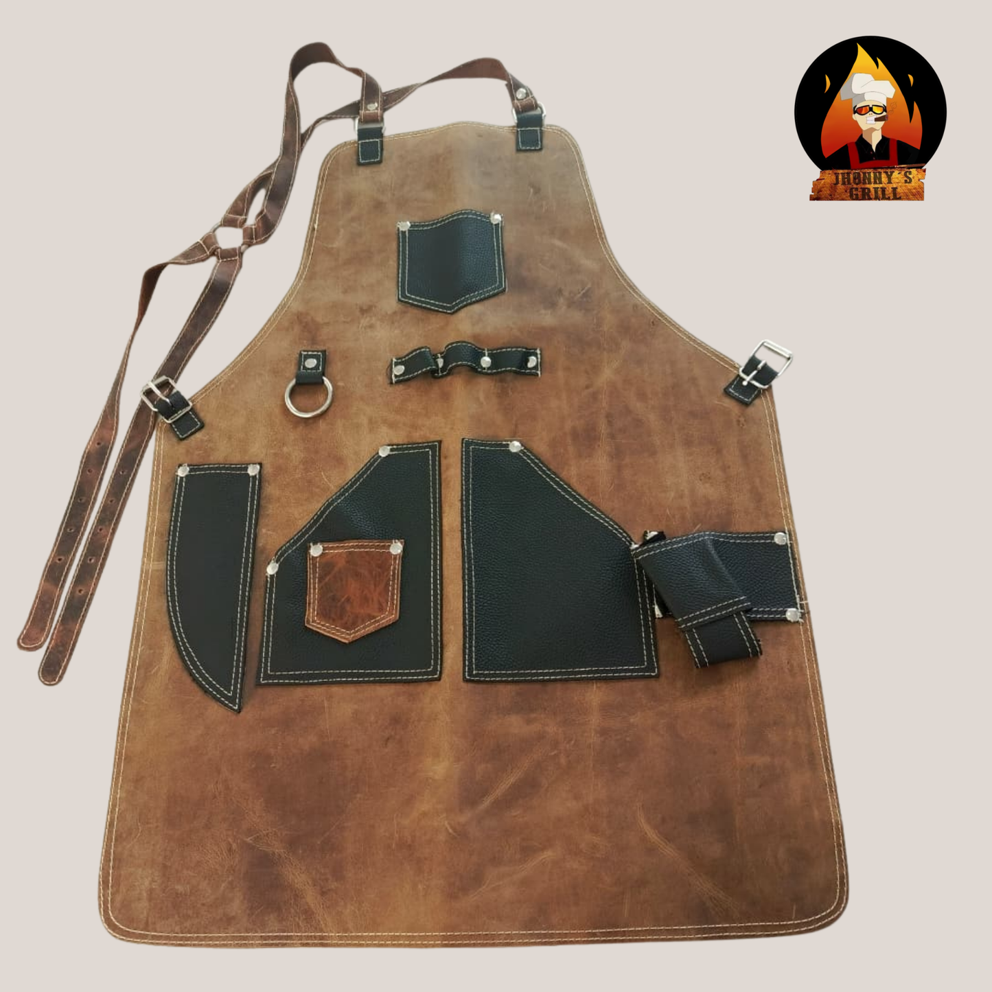 Mandil de cuero con bolsas para utensilios
