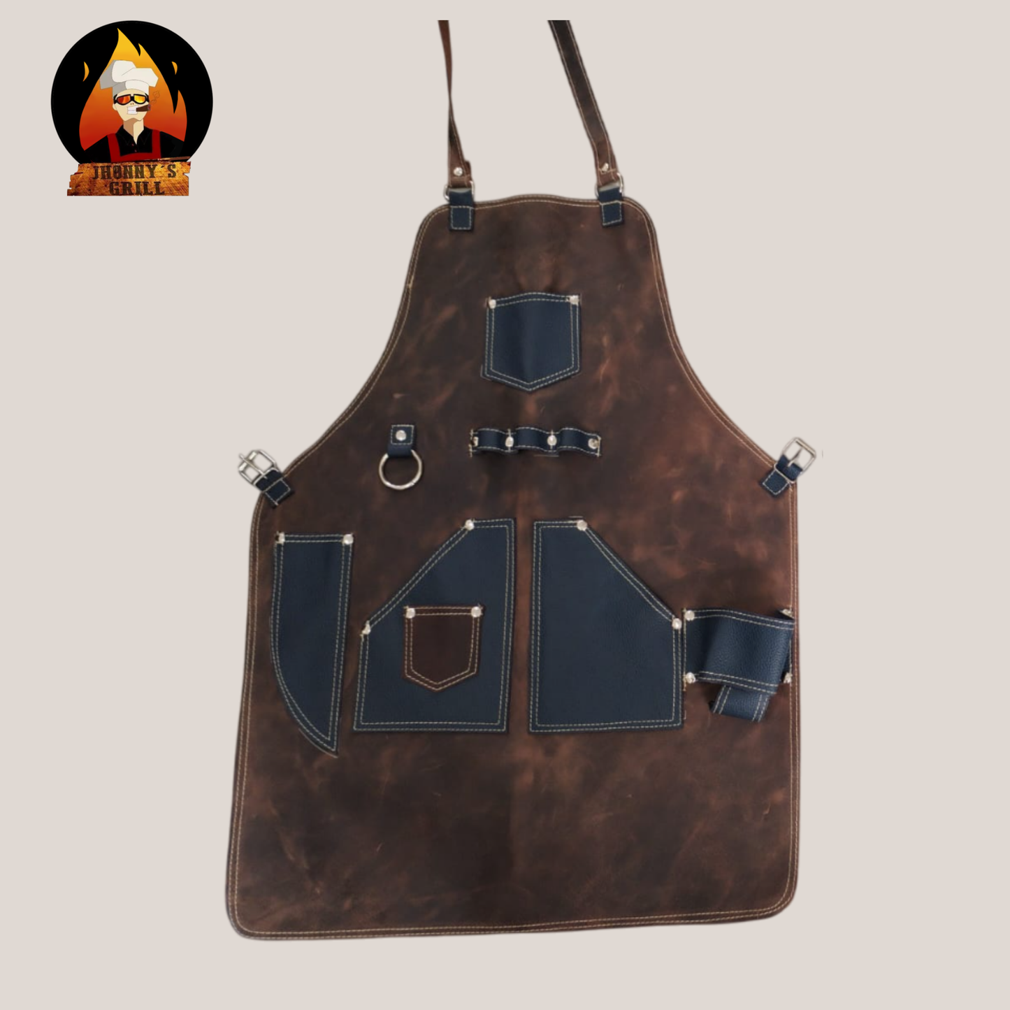 Mandil de cuero con bolsas para utensilios